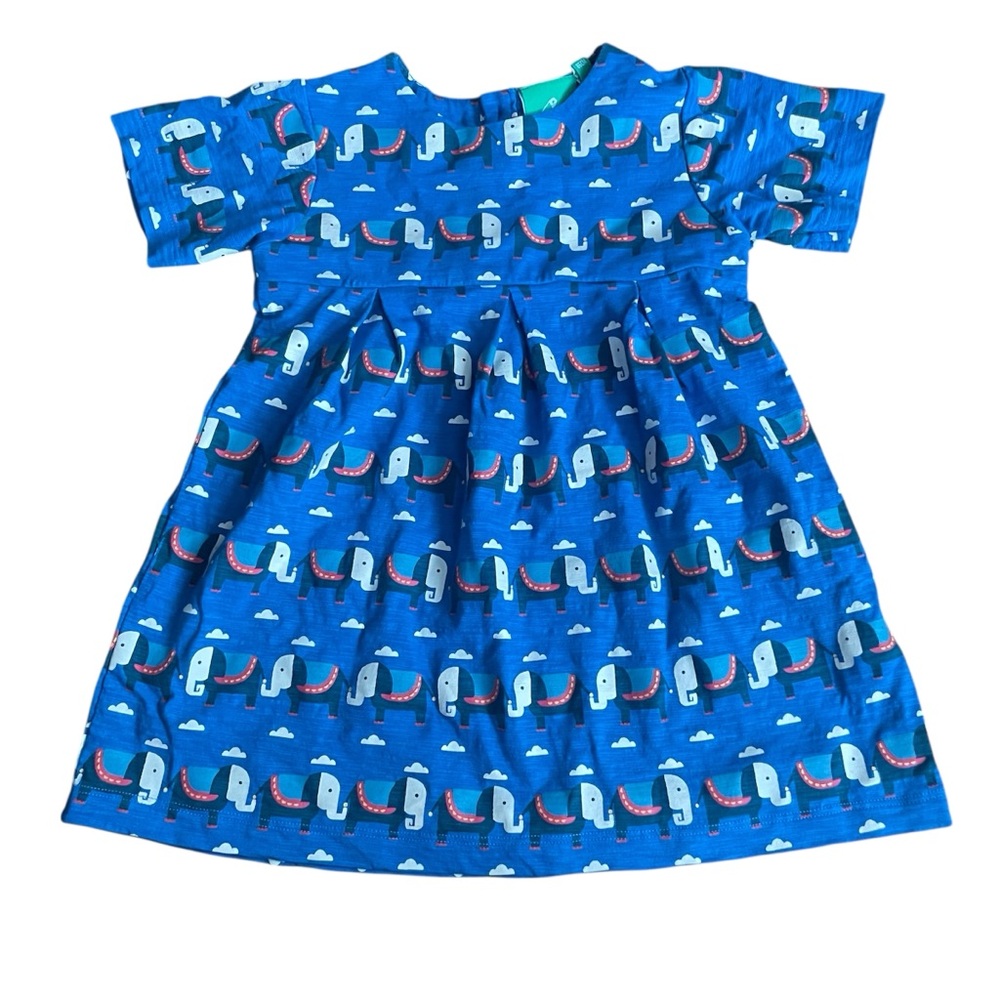 Little Green Radicals Blue Elephant Print Dress, Size 12-18M